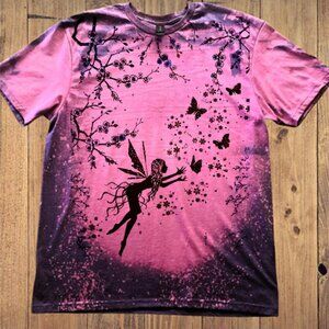 Fairy with Butterflies allover Bleached T-Shirt with Free Matching Keychain